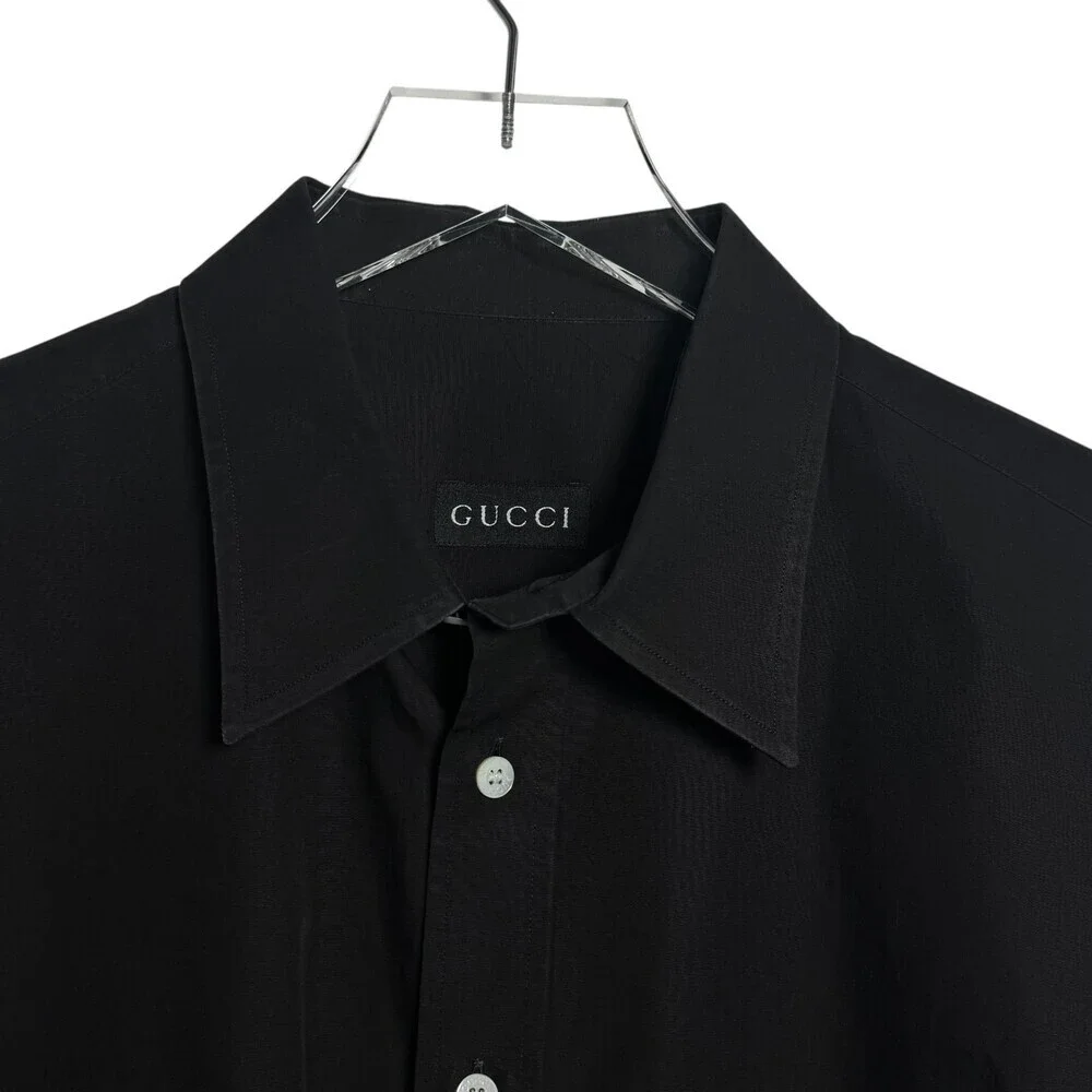 Gucci Men's Black Poplin Cotton Long Sleeve Button Down Shirt 43 17 XL